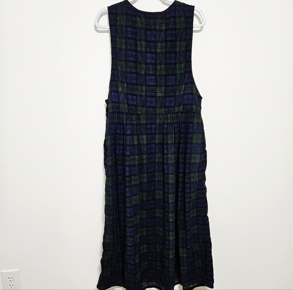 VTG Womens Overall Corduroy Maxi Dress 100% Cotton Tartan Jumper Blue Green L - Picture 8 of 15